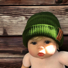 Load image into Gallery viewer, Knit Baby Beanie Hat - Dk Green or Beige
