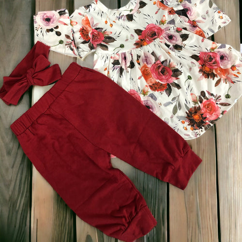 Floral Dress with Pants & Bow