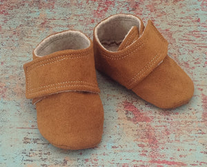 Tan Faux Suede Baby Shoes with straps | Newborn size up to 4T