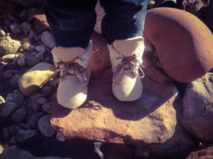 Winter Lace Up Baby Boots | Tan Faux Suede and Sherpa | Newborn size up to 4T