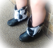 Load image into Gallery viewer, Cow Print Cowgirl Boots with Faux Leather &amp; Bows