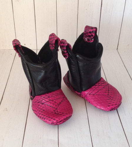 Pink Faux Snake Skin Baby Cowboy Boots with Leather | Newborn to 24 Month Sizes