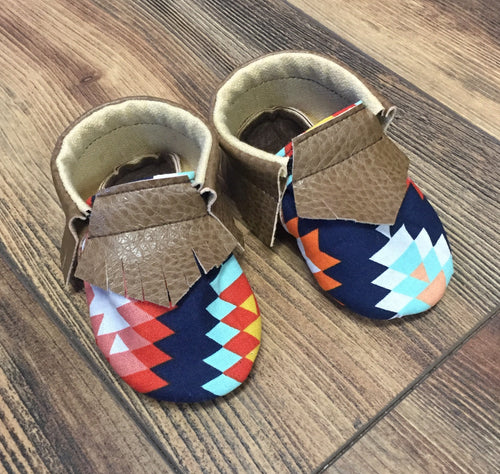 Aztec Print Baby Moccasins | Newborn size up to 24 M