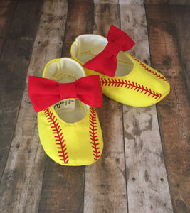 Softball Baby Girl Shoes with Bows | Newborn size up to 24 Months