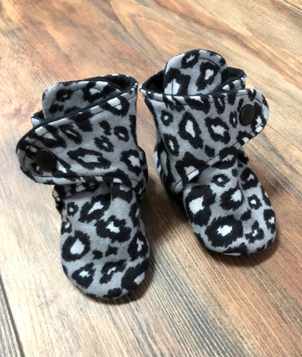 Gray Leopard Flannel Snap Boots