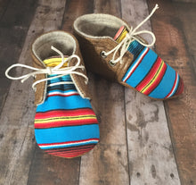 Load image into Gallery viewer, Serape and Faux Brown Leather Baby Shoes | Newborn size up to 18 Months