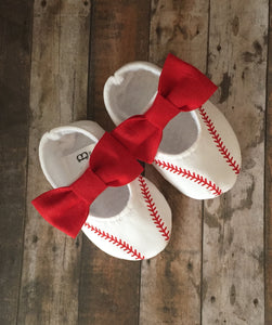 Baseball Baby Girl Shoes with Bows | Newborn size up to 24 Months