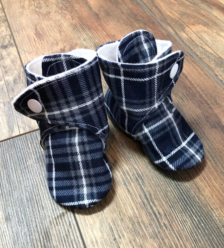 Blue Plaid Flannel Snap Boots