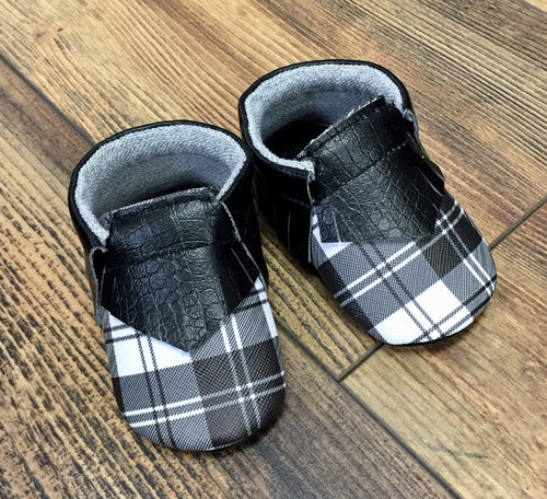 Black & White Plaid Baby Moccasins