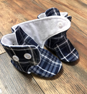 Blue Plaid Flannel Snap Boots