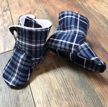 Load image into Gallery viewer, Blue Plaid Flannel Snap Boots