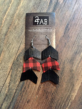 Load image into Gallery viewer, Black &amp; Buffalo Plaid 3 Tier Faux Leather Earrings | 3” | FREE Shipping in US