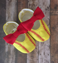 Load image into Gallery viewer, Softball Baby Girl Shoes with Bows | Newborn size up to 24 Months